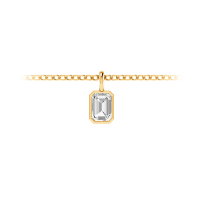 1 Ct Emerald Cut Lab Diamond Birthstone Bezel Charm Necklace