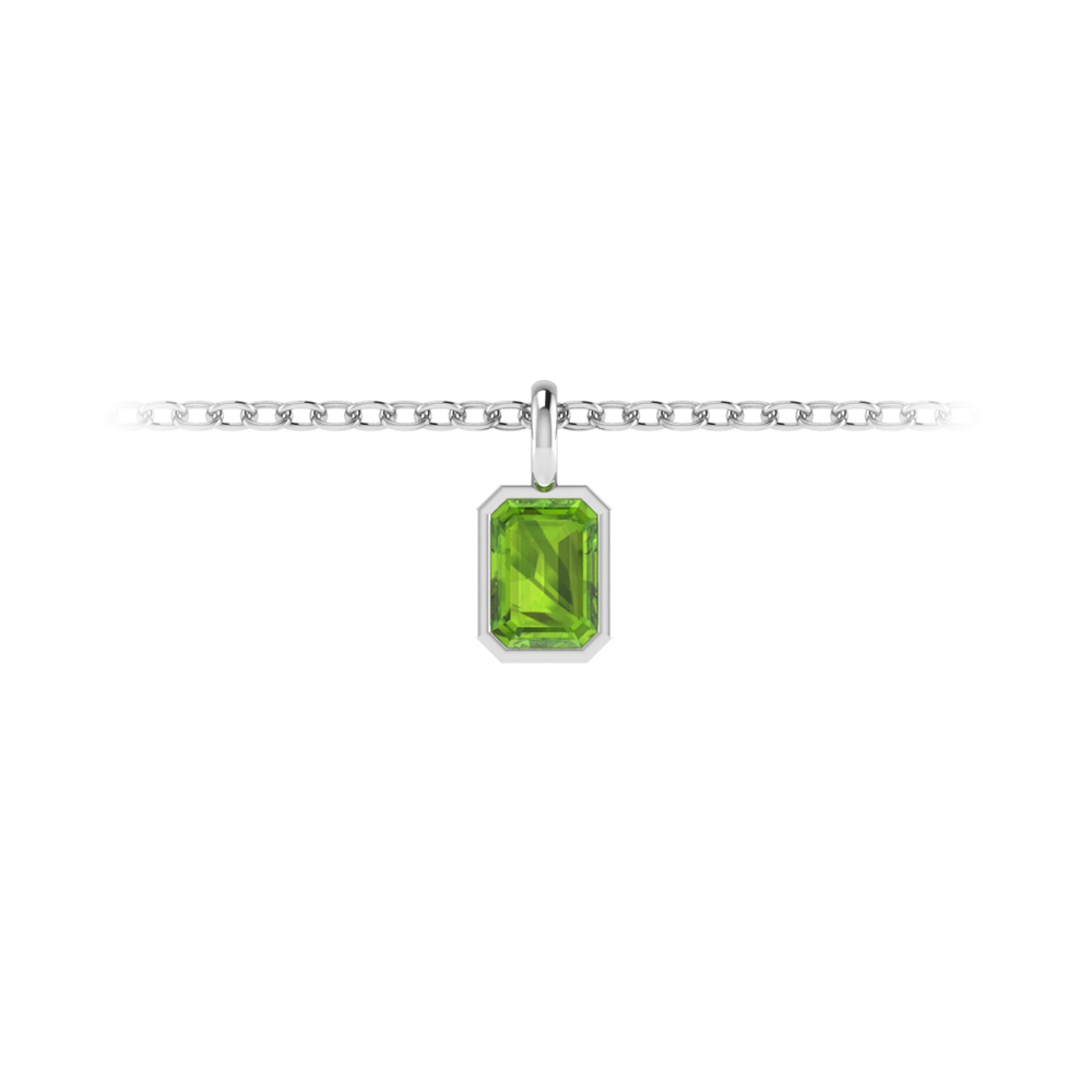 1 Ct Emerald Cut Peridot Birthstone Bezel Charm Necklace