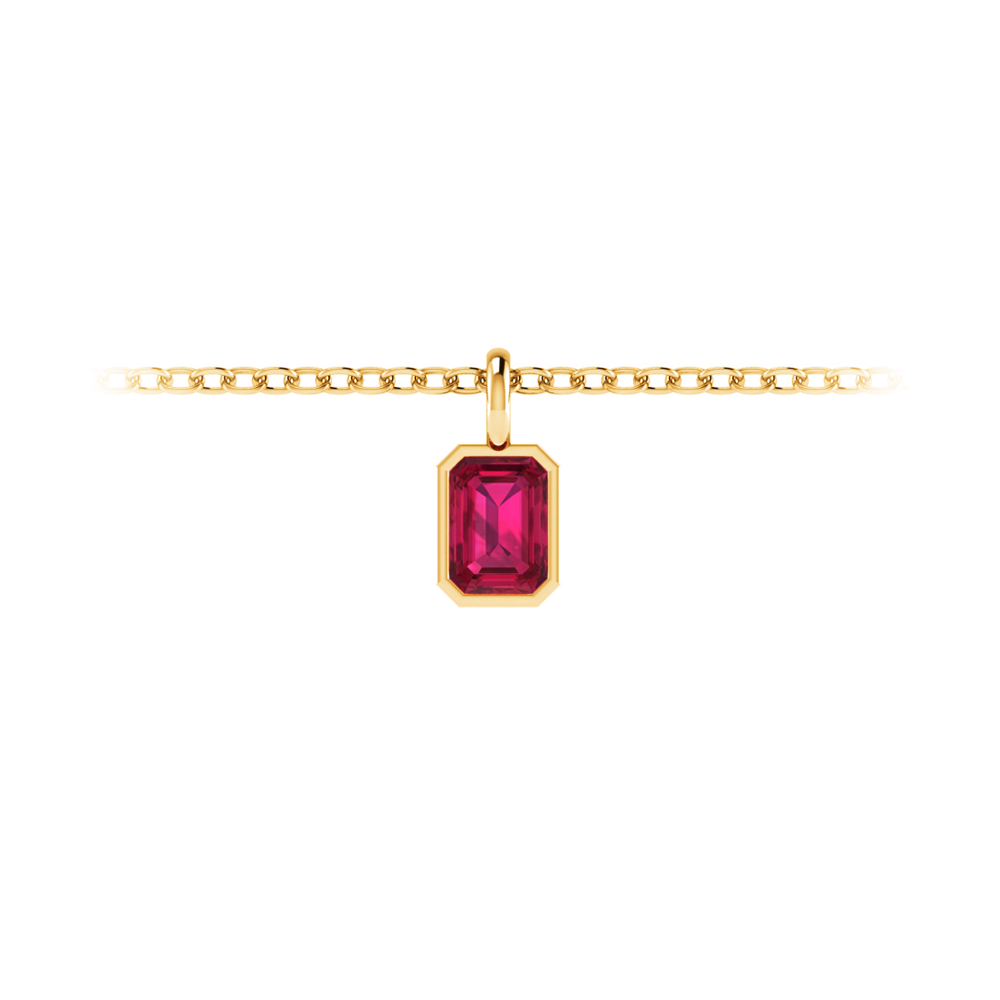 1 Ct Emerald Cut Ruby Birthstone Bezel Charm Necklace