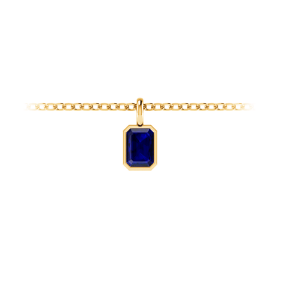 1 Ct Emerald Cut Sapphire Birthstone Bezel Charm Necklace