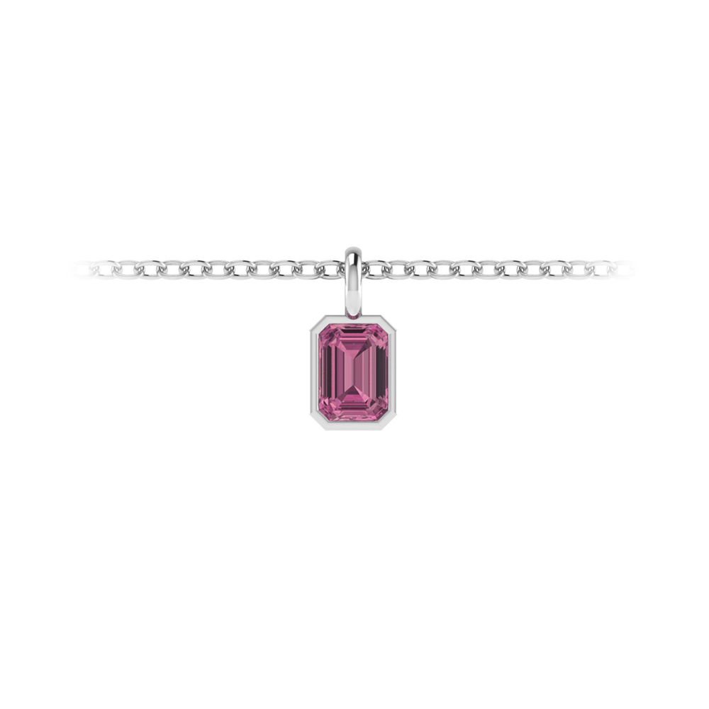 1 Ct Emerald Cut Tourmaline Birthstone Bezel Charm Necklace