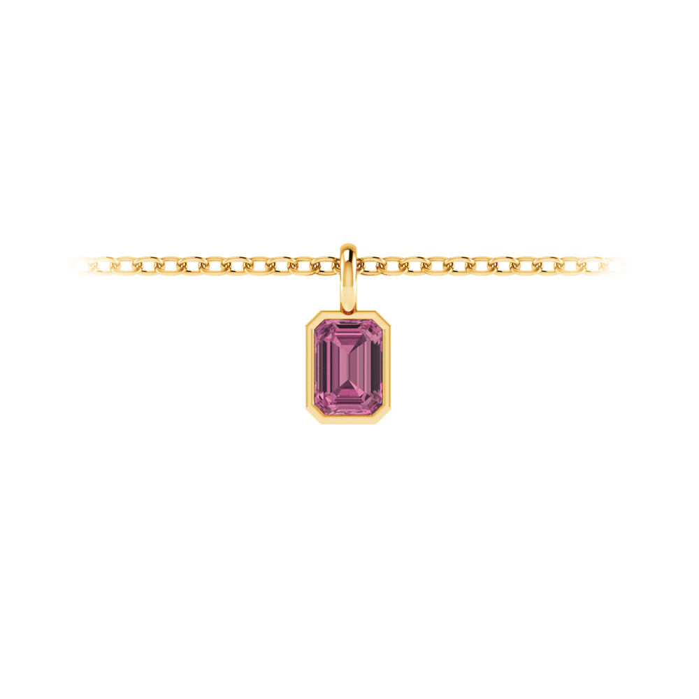 1 Ct Emerald Cut Tourmaline Birthstone Bezel Charm Necklace