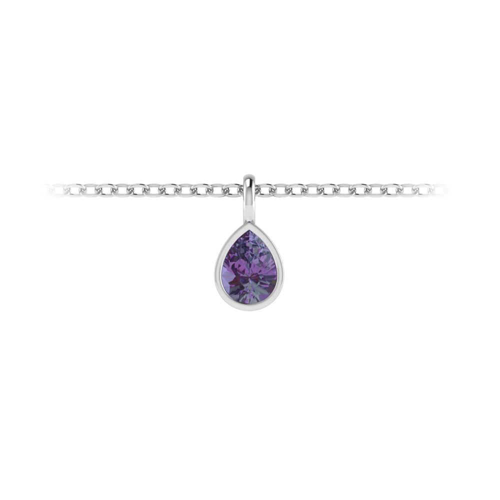 1 Ct Pear Shape Alexandrite Birthstone Bezel Charm Necklace