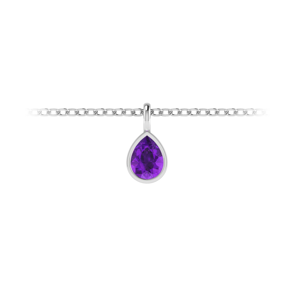 1 Ct Pear Shape Amethyst Birthstone Bezel Charm Necklace