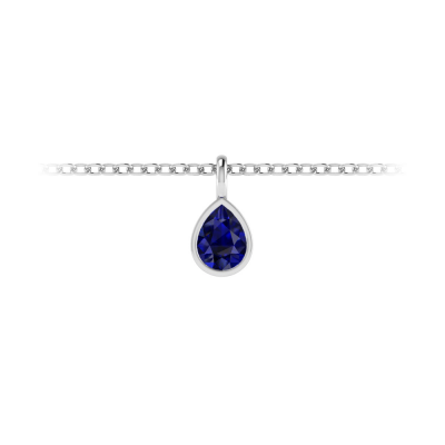 1 Ct Pear Shape Sapphire Birthstone Bezel Charm Necklace