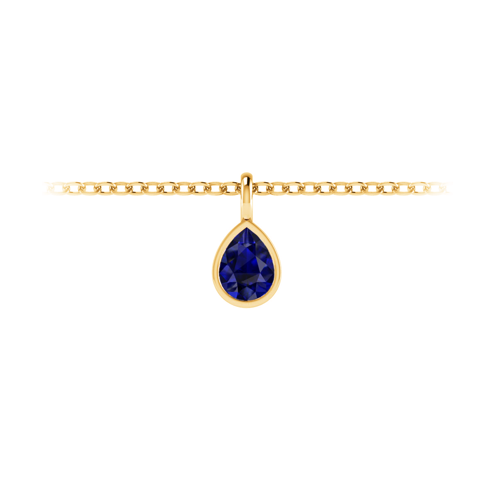 1 Ct Pear Shape Sapphire Birthstone Bezel Charm Necklace