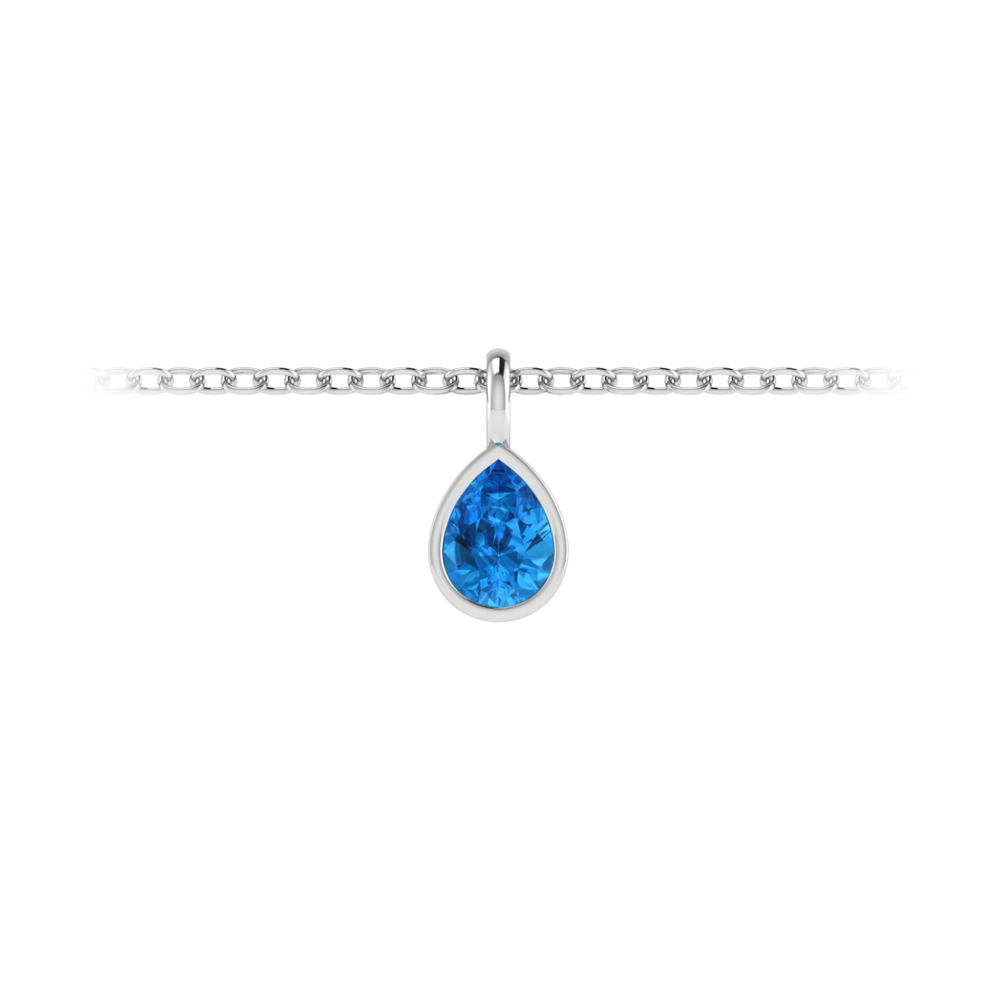 1 Ct Pear Shape Topaz Birthstone Bezel Charm Necklace