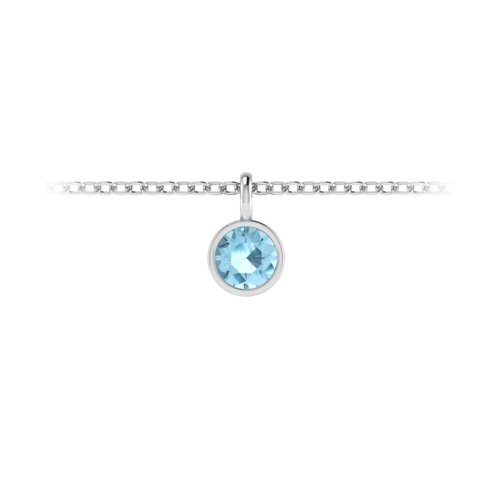 1 Ct Round  Aquamarine Birthstone Bezel Charm Necklace