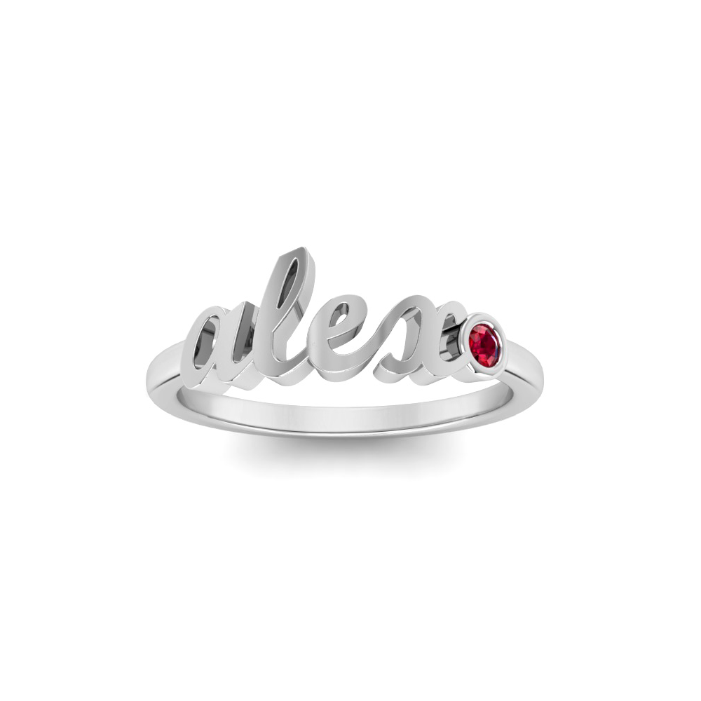 Birthstone Script Name Ring