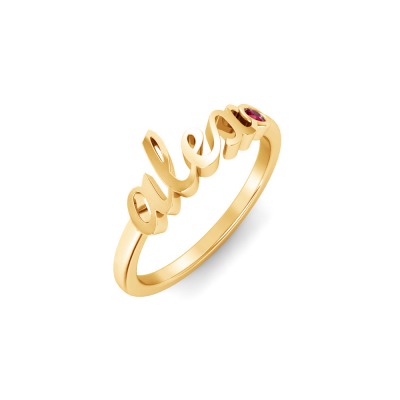 Birthstone Script Name Ring