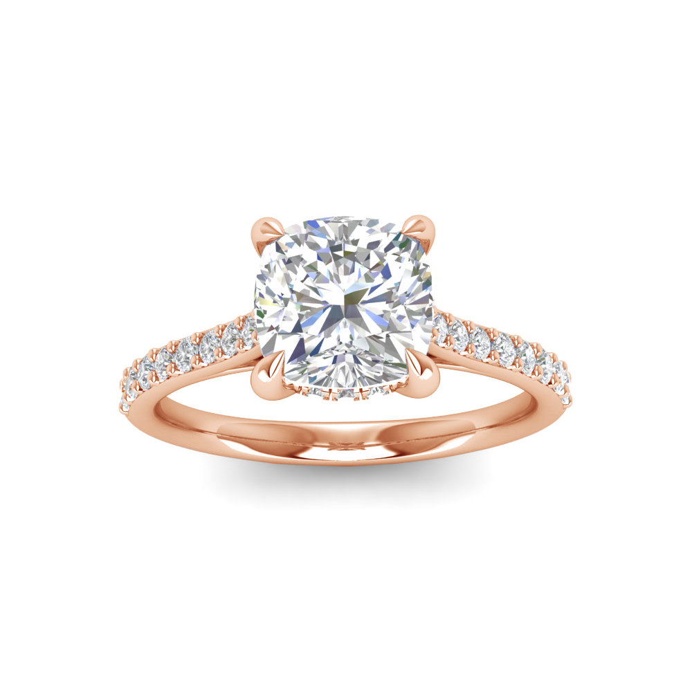 2.30 Ctw Cushion CZ Hidden Halo Timeless Pavé Engagement Ring