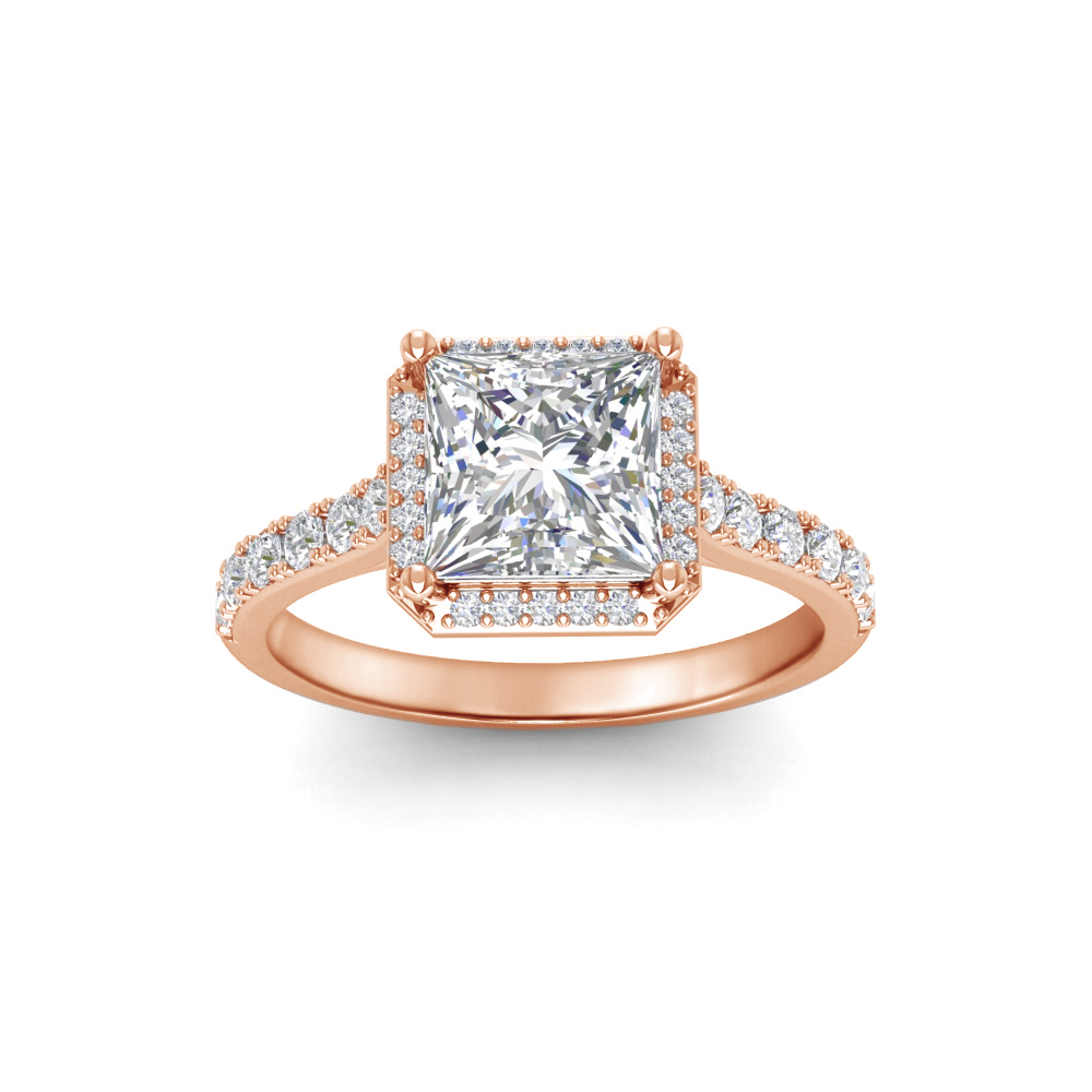 2.41 Ctw Princess CZ Pavé Halo Engagement Ring