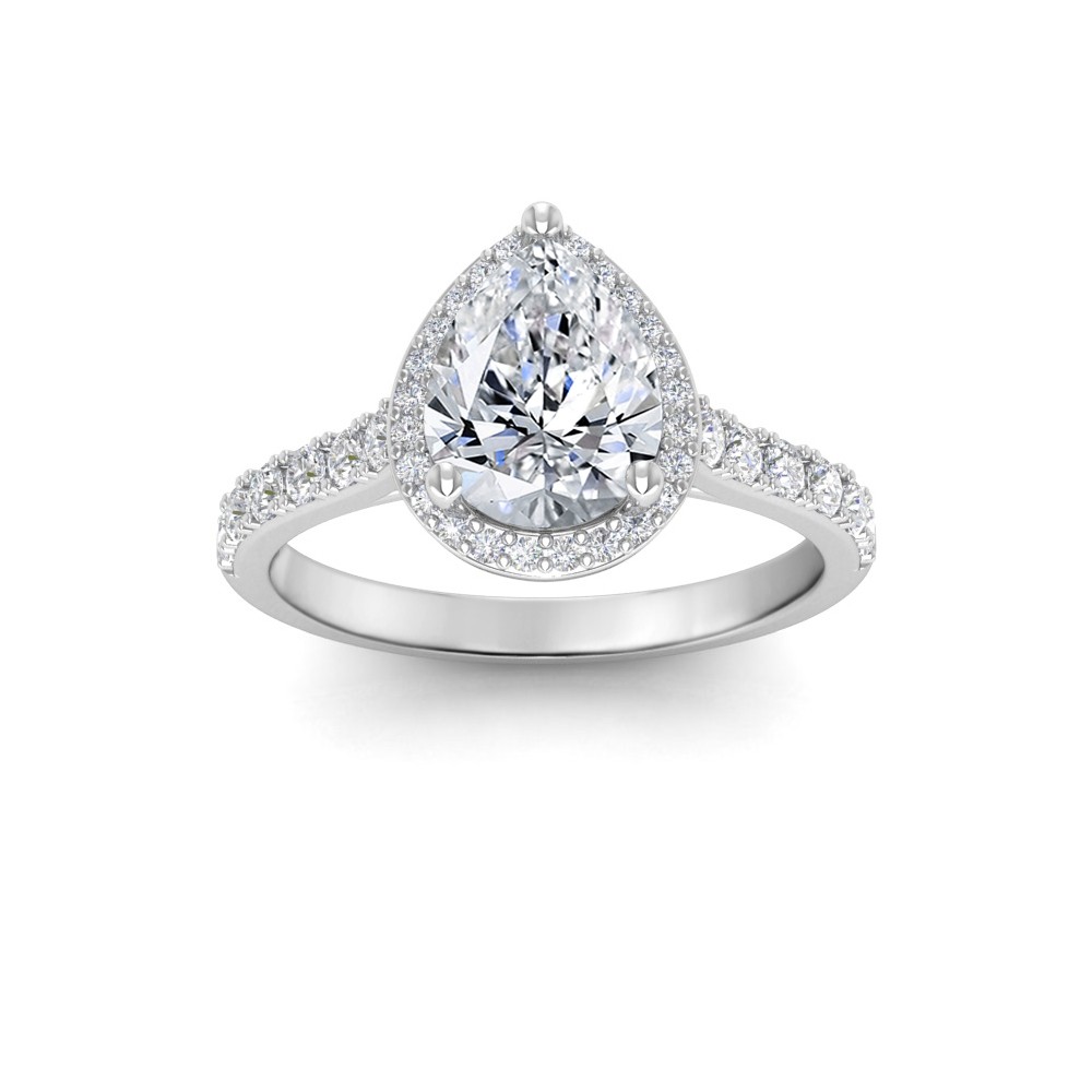 2.5 Ct Pear Lab Diamond & .41 Ctw Diamond Pavé Halo Engagement Ring