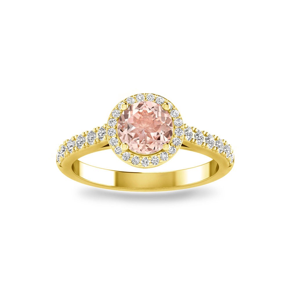 1 Ct Round Morganite & .41 ctw Diamond Pavé Halo Engagement Ring