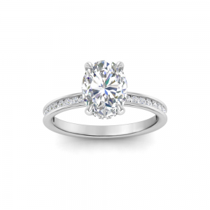 2 Ct Oval Lab Diamond & .33 Ctw Diamond Surprise Channel Set Hidden Halo Engagement Ring