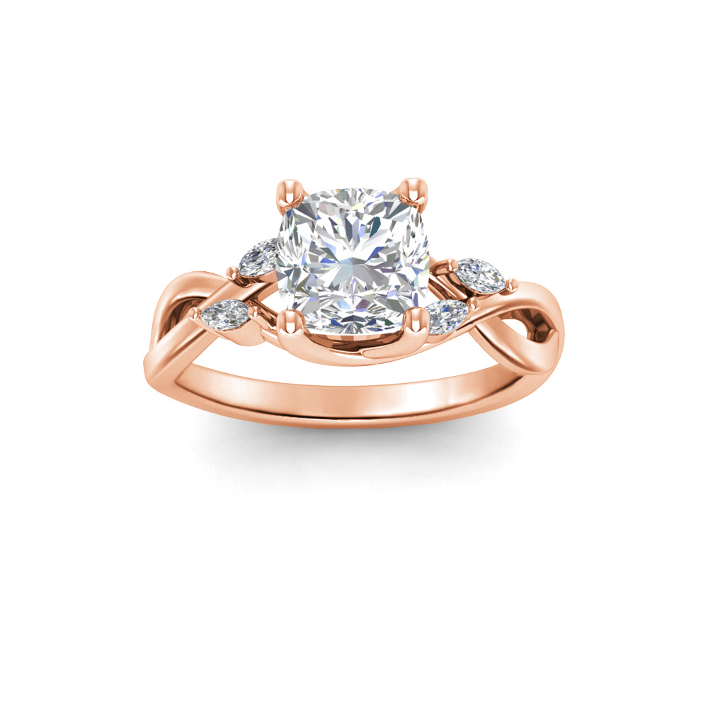 1.66 Ctw Cushion Diamond & Marquise Vine Engagement Ring