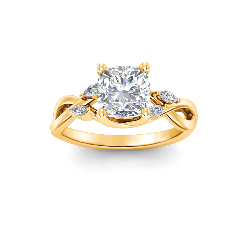 2.16 Ctw Cushion Diamond & Marquise Vine Engagement Ring