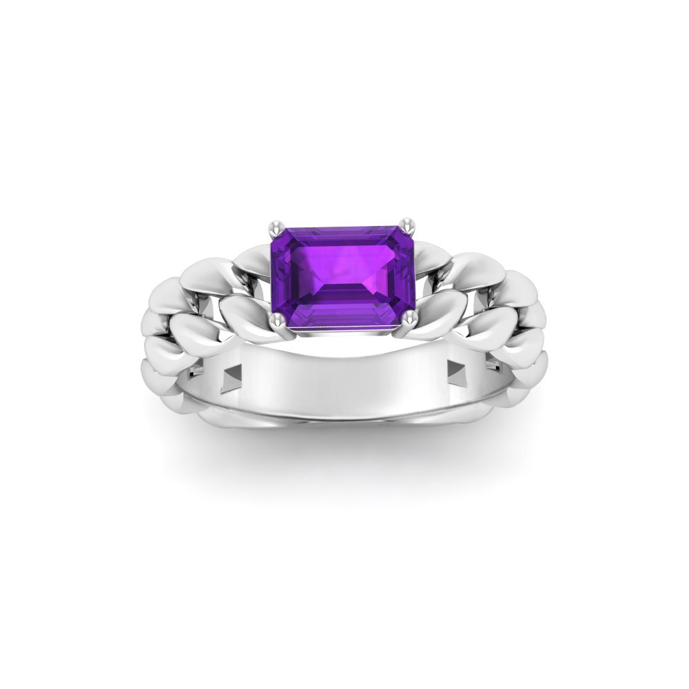 1 Ct Amethyst Emerald Cut Birthstone Cuban Ring