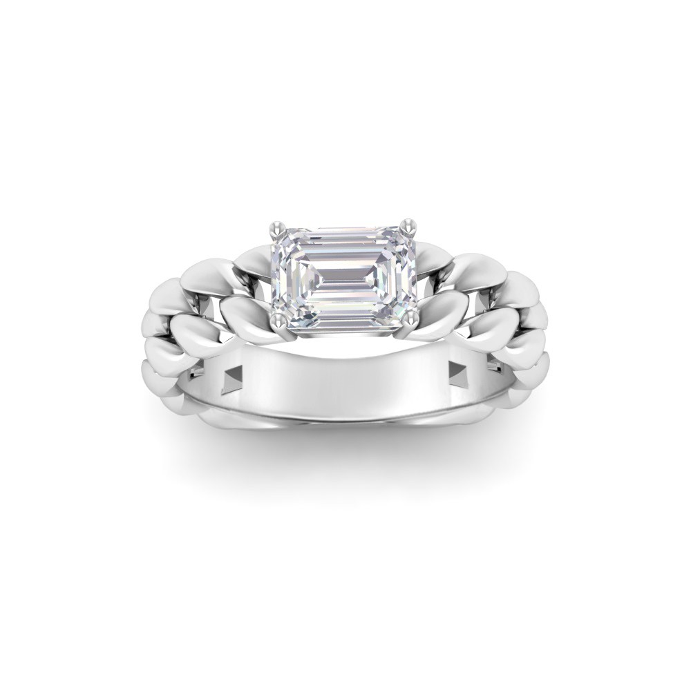 1 Ct CZ Emerald Cut Birthstone Cuban Ring