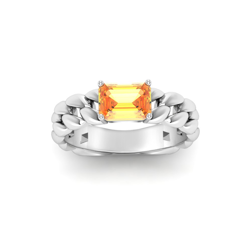 1 Ct Citrine Emerald Cut Birthstone Cuban Ring