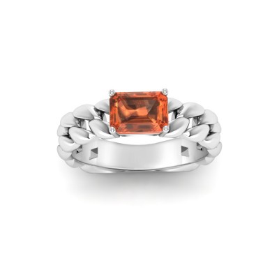 1 Ct Garnet Emerald Cut Birthstone Cuban Ring