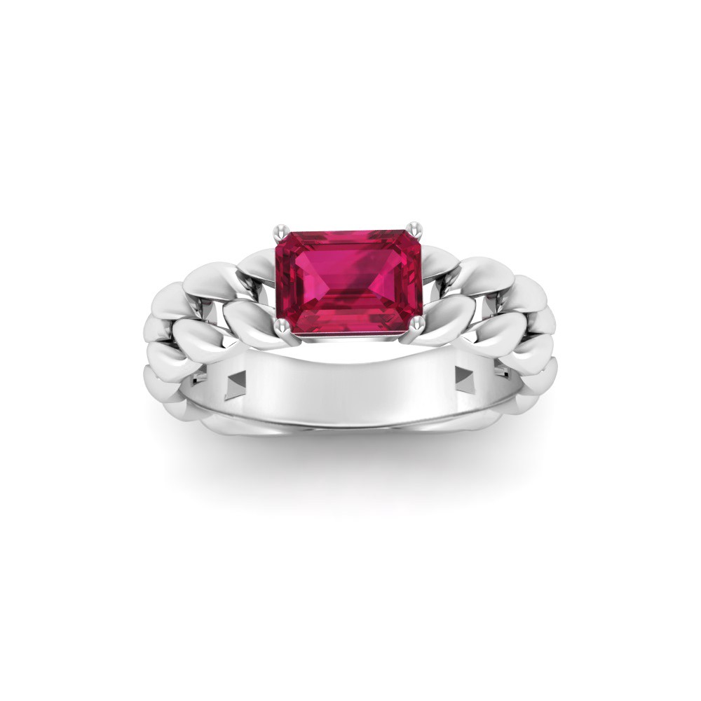 1 Ct Ruby Emerald Cut Birthstone Cuban Ring