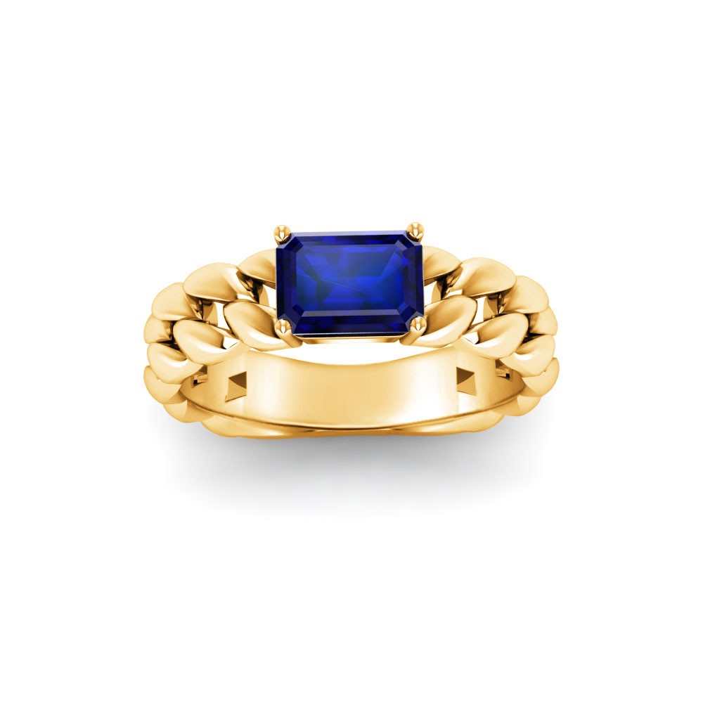 1 Ct Sapphire Emerald Cut Birthstone Cuban Ring