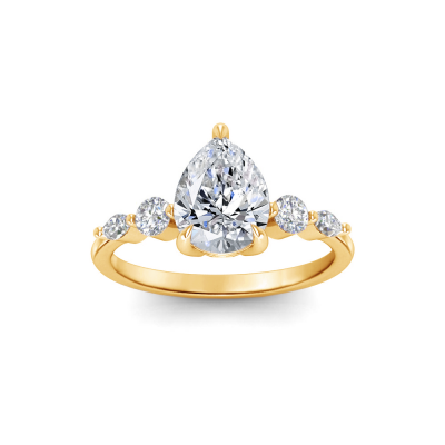 1.5 Ct Pear Moissanite & 0.34 Ctw Diamond Tapered Engagement Ring