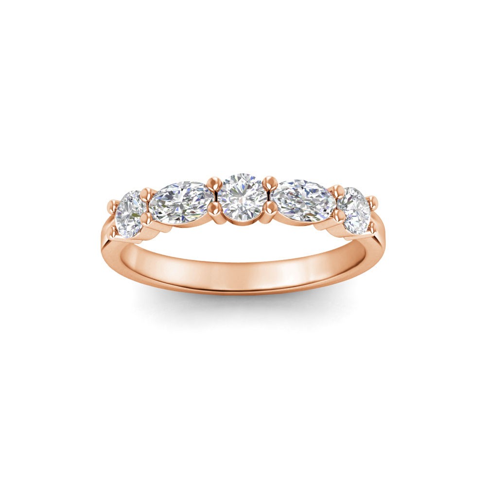 Five Stone Round & Oval CZ Half Eternity Wedding Band