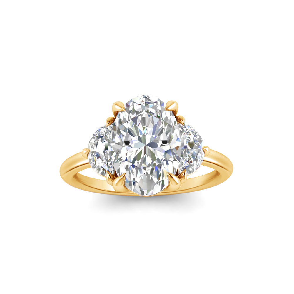 4.93 Ctw Oval Lab Diamond Half Moon Three Stone Ring