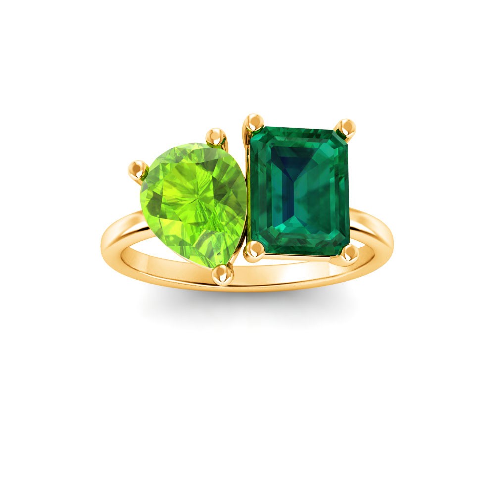 4 Ctw Pear & Emerald Birthstone Toi et Moi Two Stone Ring