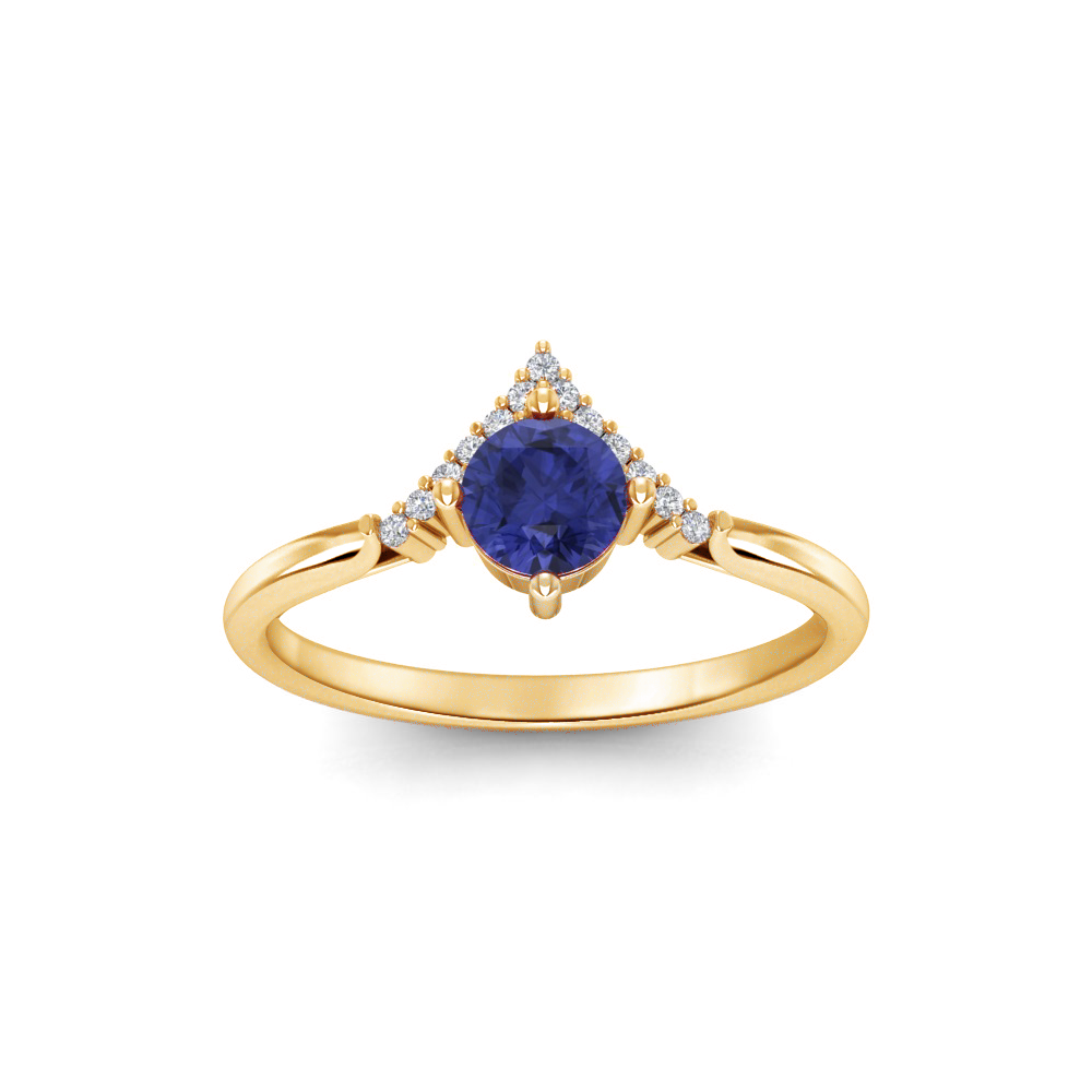 0.47 Ct Round Created Birthstone & Diamond Chevron Ring