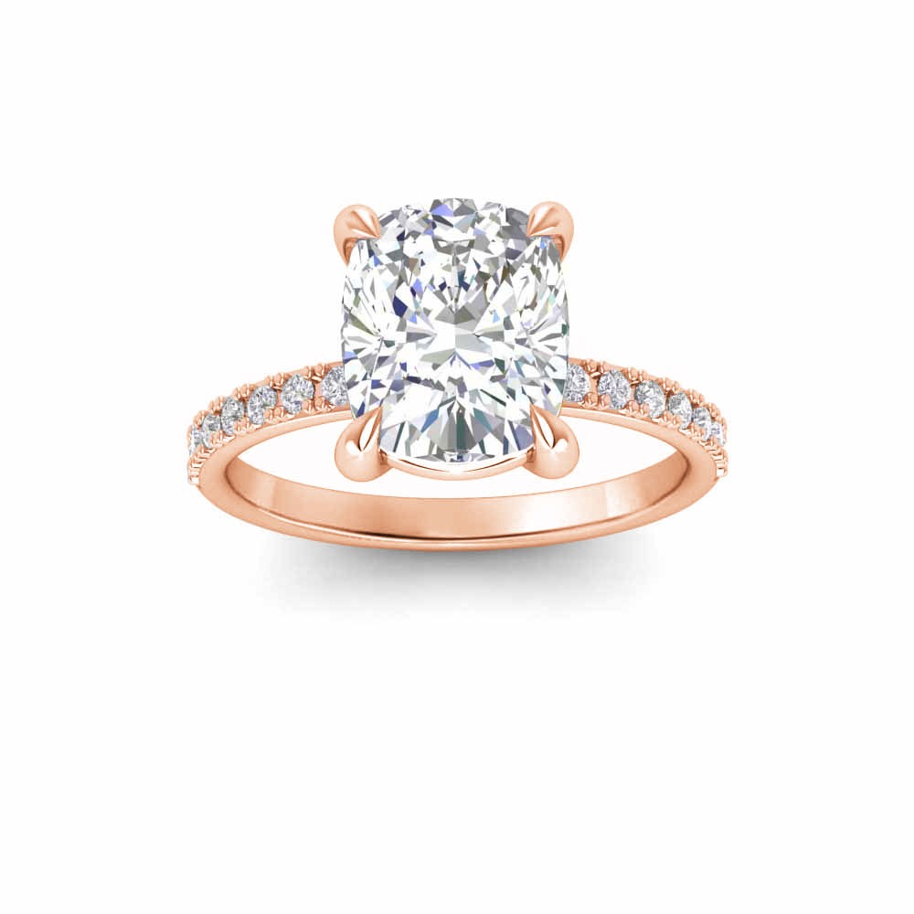 3.16 Ctw Elongated Cushion CZ Whisper Pavé Engagement Ring