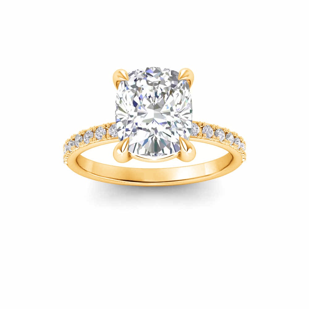 3.16 Ctw Elongated Cushion CZ Whisper Pavé Engagement Ring