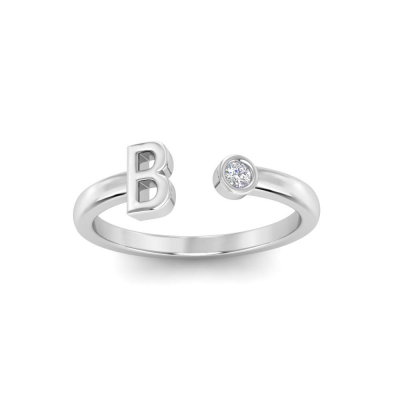 Birthstone Initial Open Ring B