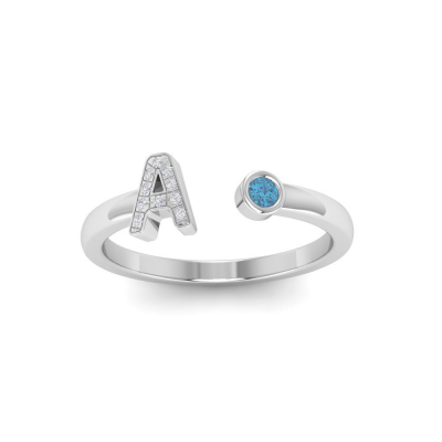 Diamond & Birthstone Initial Open Ring A