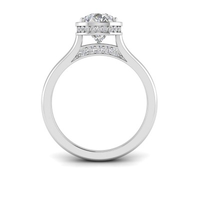 2 Ct Pear Diamond & .22 Ctw Crown Hidden Halo Bezel Engagement Ring