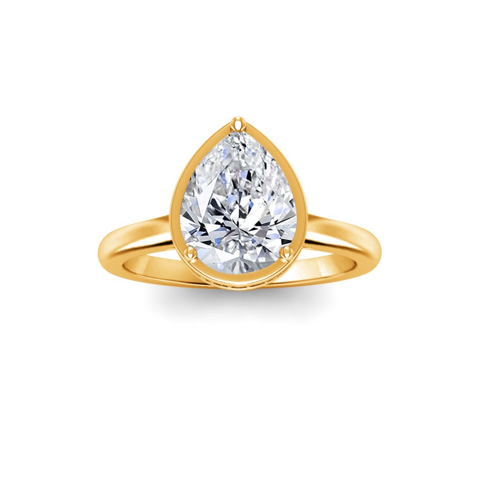 2.5 Ct Pear Lab Diamond & .22 Ctw Crown Hidden Halo Bezel Engagement Ring