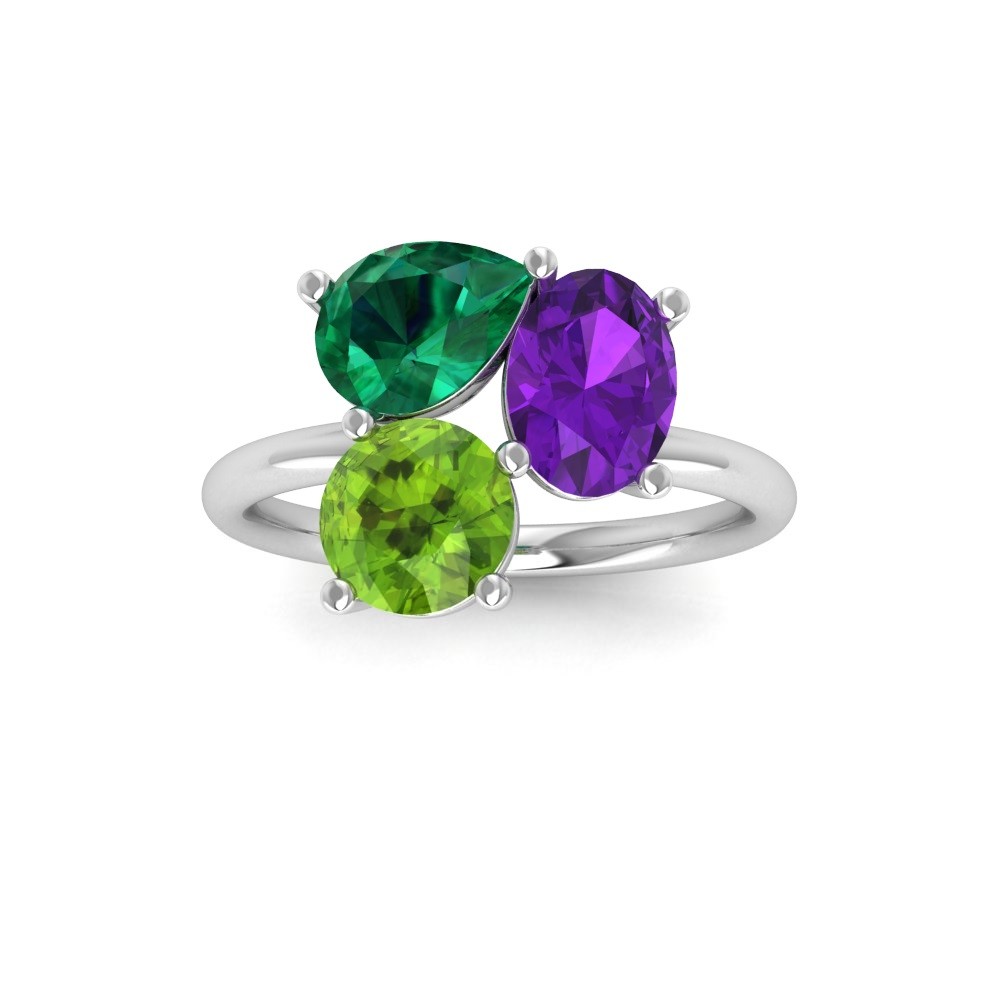 3 Ctw Birthstone Round, Oval & Pear Toi et Moi Three Stone Ring