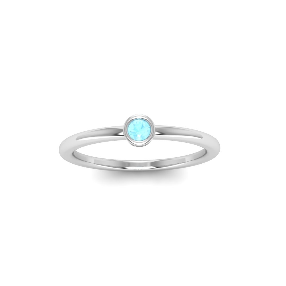 Round Aquamarine Birthstone Bezel Set Pinky Ring