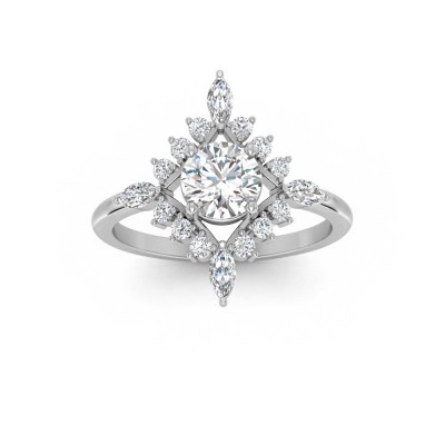 .75 Ct Moissanite & .57 Ctw Diamond Flora Vintage Halo Engagement Ring