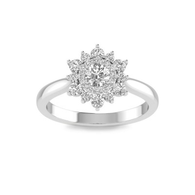 .25 Ct Round Moissanite & .42 ctw Diamond Sunburst Halo Engagement Ring