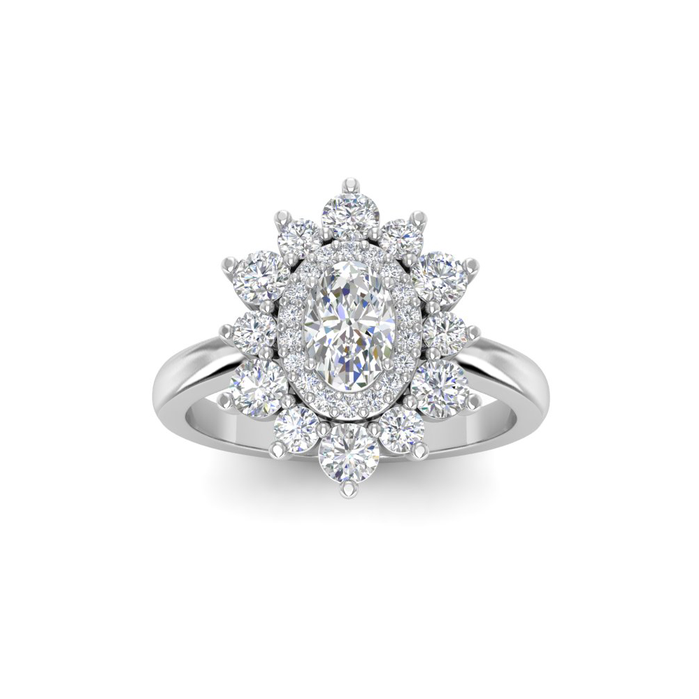 1.16 Ctw Oval Diamond Sunburst Halo Engagement Ring