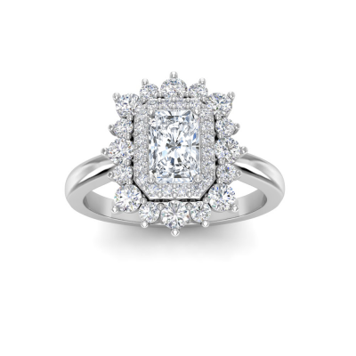 1 Ctw Radiant Diamond Sunburst Halo Engagement Ring