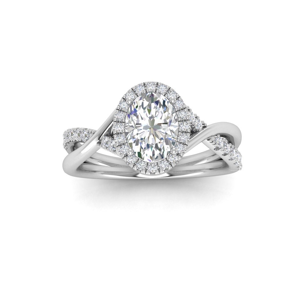 1 Ct Oval CZ & .26 Ctw Halo Twist Vine Engagement Ring