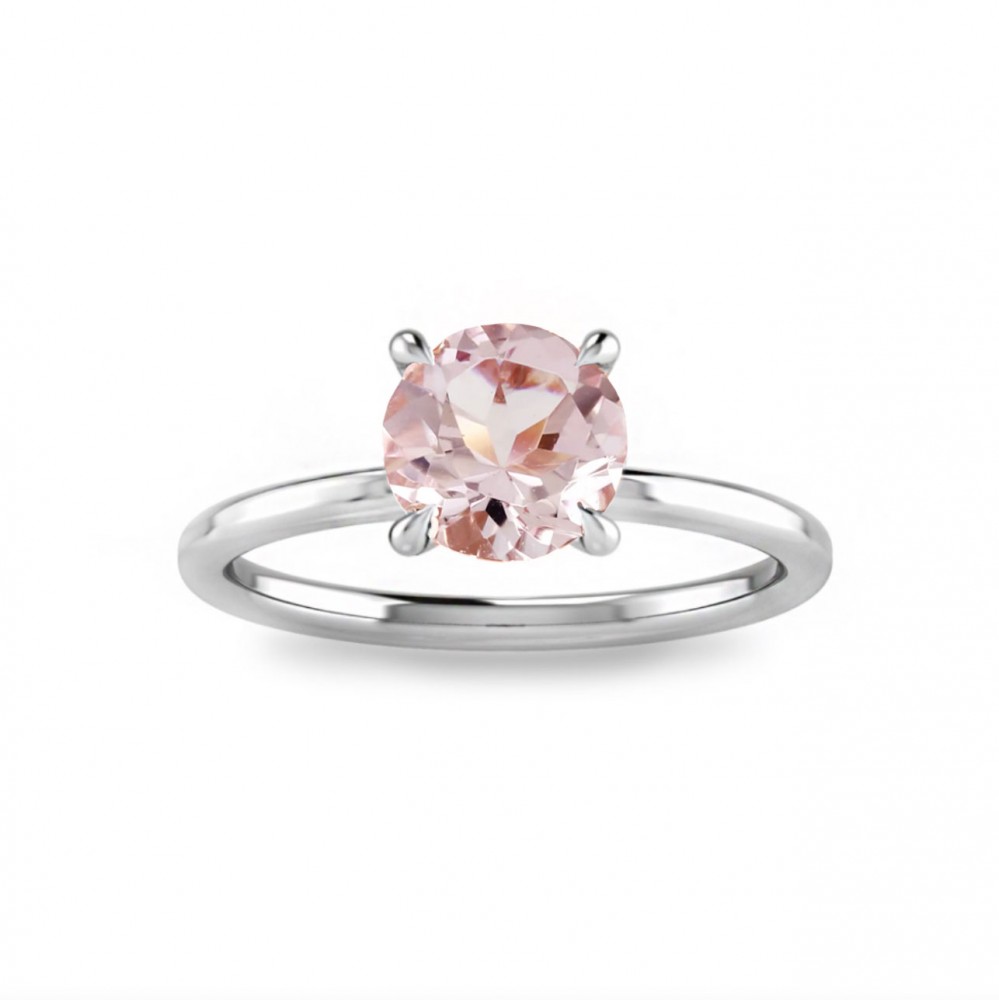 2 Ct Round Morganite & .10 Ctw Diamond Secret Halo Solitaire Ring