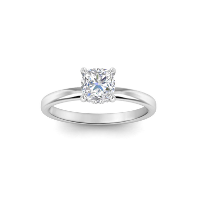 1 Ct Cushion Moissanite & .06 Ctw Diamond Secret Halo Solitaire Ring