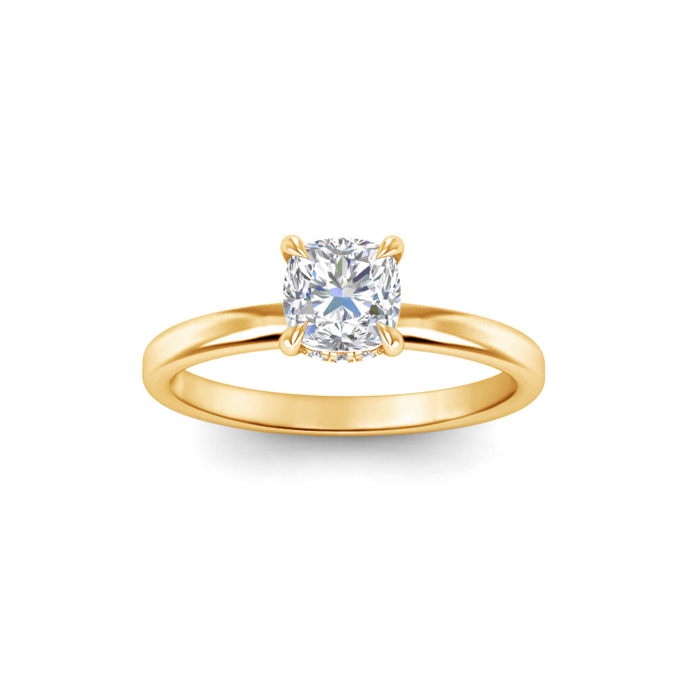 1.5 Ct Cushion Lab Diamond & .06 Ctw Diamond Secret Halo Solitaire Ring