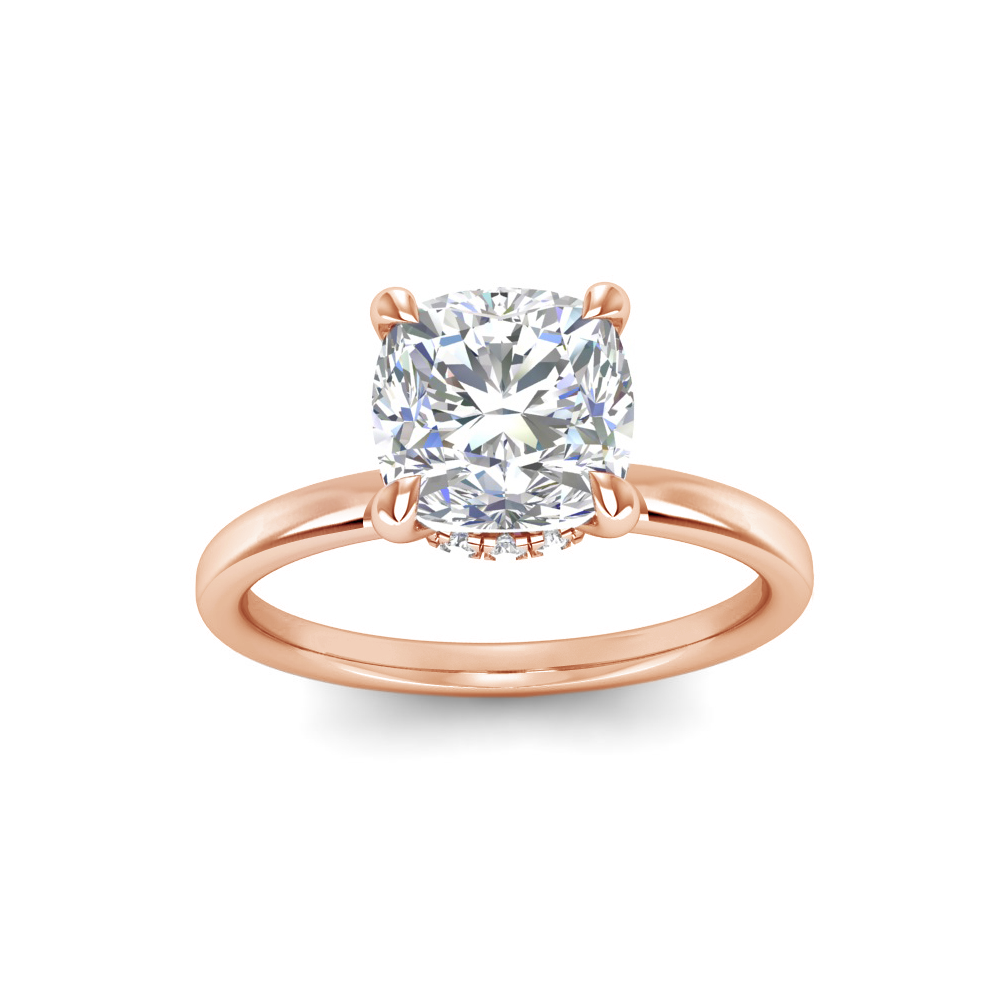 2.5 Ct Cushion Moissanite & .06 Ctw Diamond Secret Halo Solitaire Ring