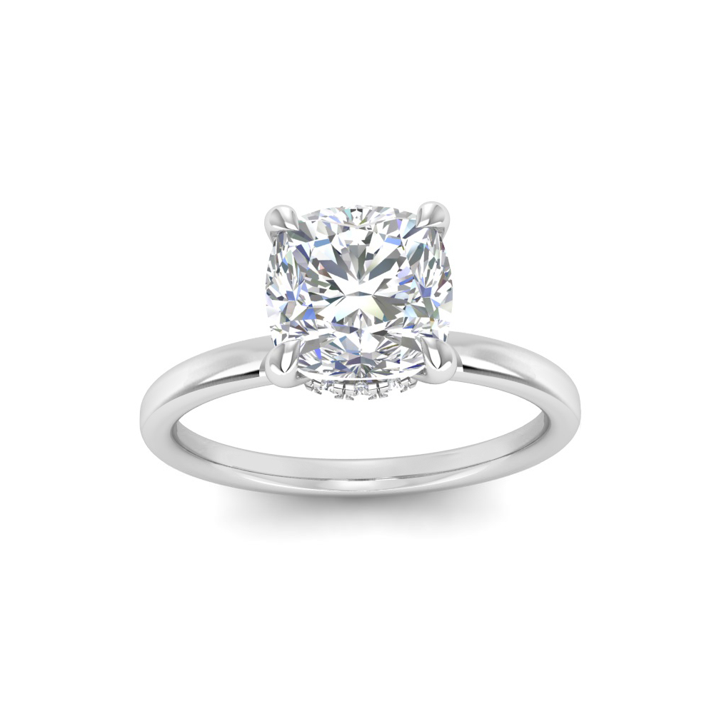 2.5 Ct Cushion Lab Diamond & .06 Ctw Diamond Secret Halo Solitaire Ring